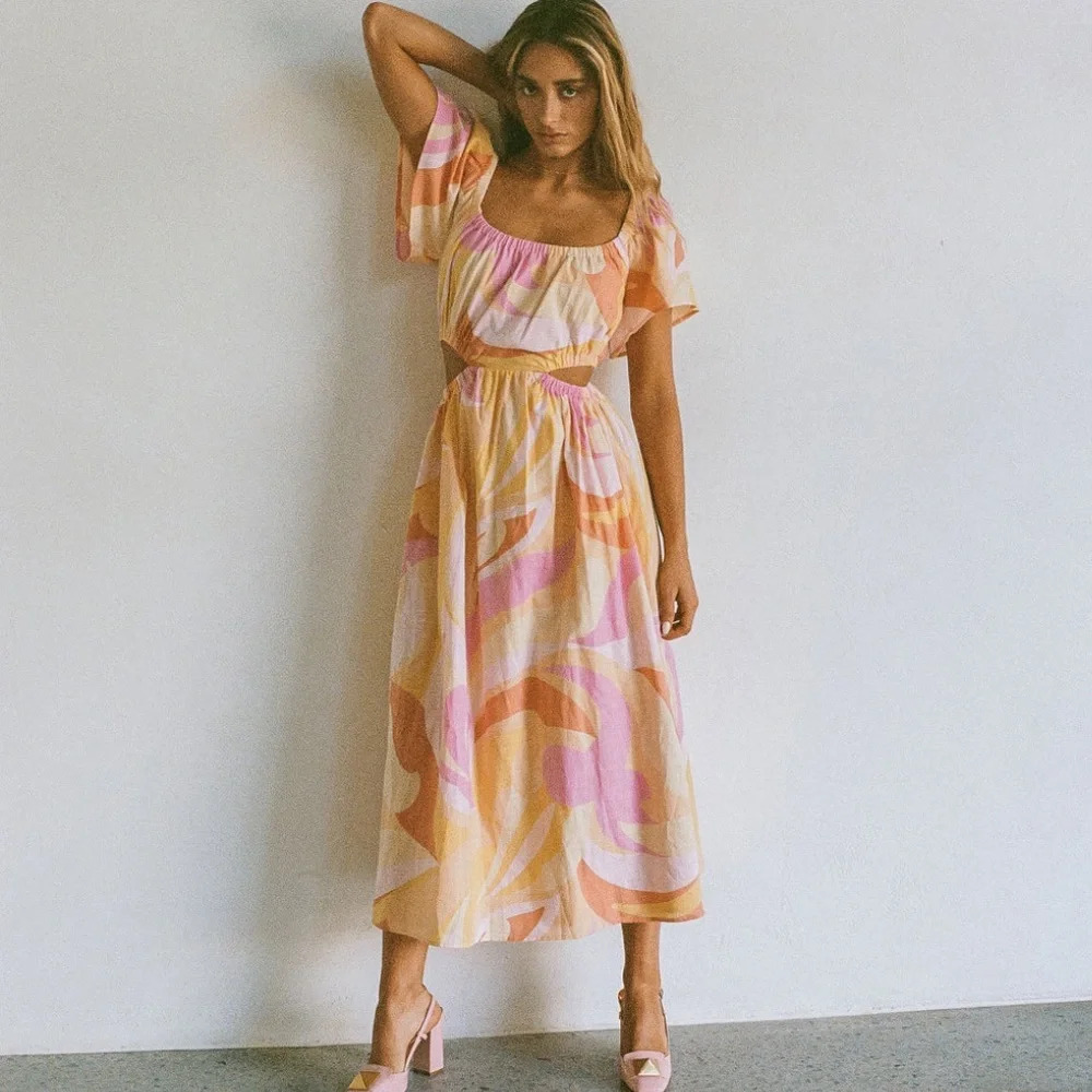 Sabo Skirt Orange and Pink Flutter Sleeve Sundress